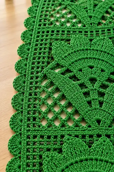 Emerald Green Pineapple Filet Crochet Table Runner Pattern