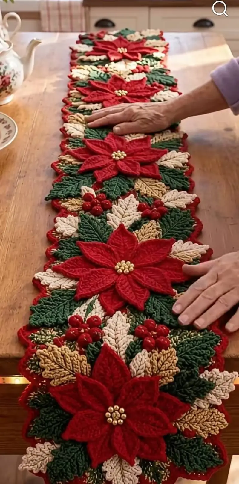 Free Advanced crochet pattern: Festive Poinsettia Christmas Table Runner Pattern - Easy to follow tutorial