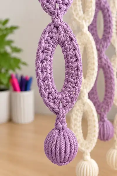 Lilac & Cream Interlocking Ring Crochet Curtain Pattern