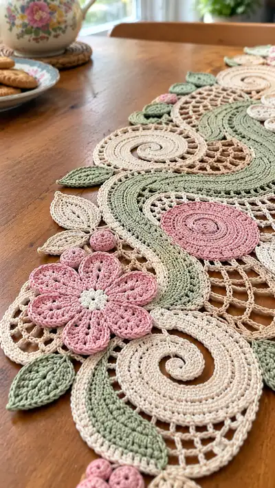 Floral Lace Table Runner Pattern step 2 - assembly progress