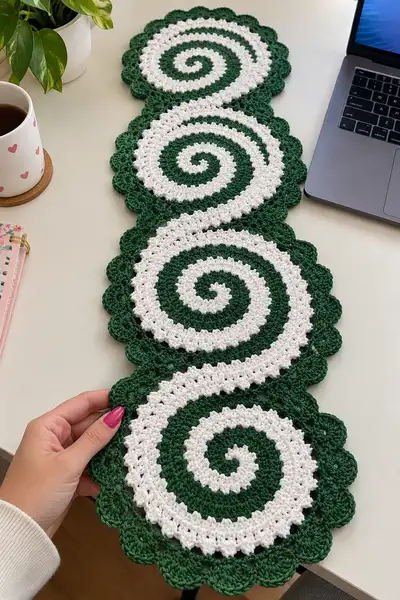 Build A Shell Template Two-Tone Spiral Swirl Crochet Table Runner Pattern