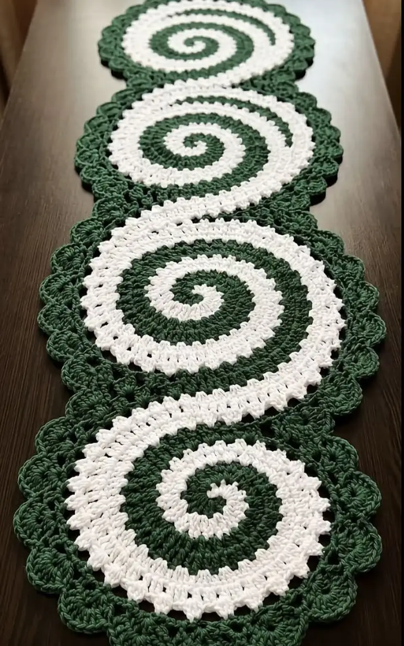 Build A Shell Template Two-Tone Spiral Swirl Crochet Table Runner Pattern