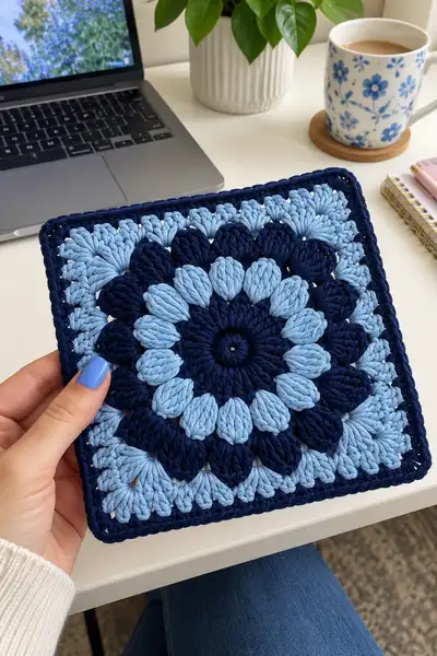 Blue Sunburst Floral Granny Square Blanket Pattern