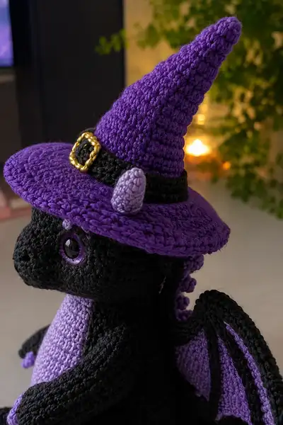 Big Witch Dragon with Purple Hat and Broomstick Tail Amigurumi Pattern step 2 - assembly progress