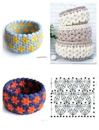 Floral Edge Crochet Basket Pattern step 3 - details and accessories