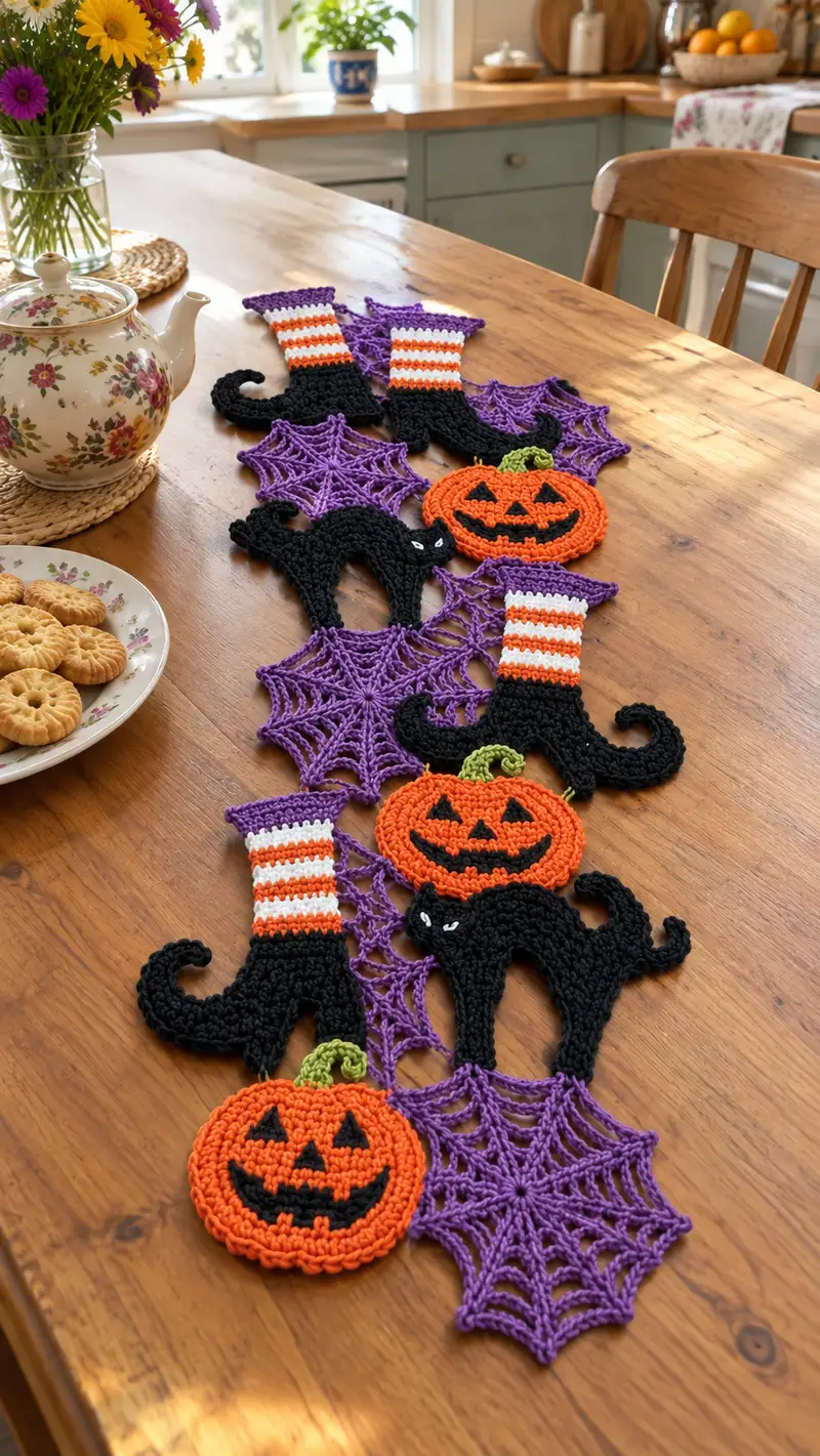 Free Intermediate crochet pattern: Halloween Spooky Table Runner Pattern - Easy to follow tutorial