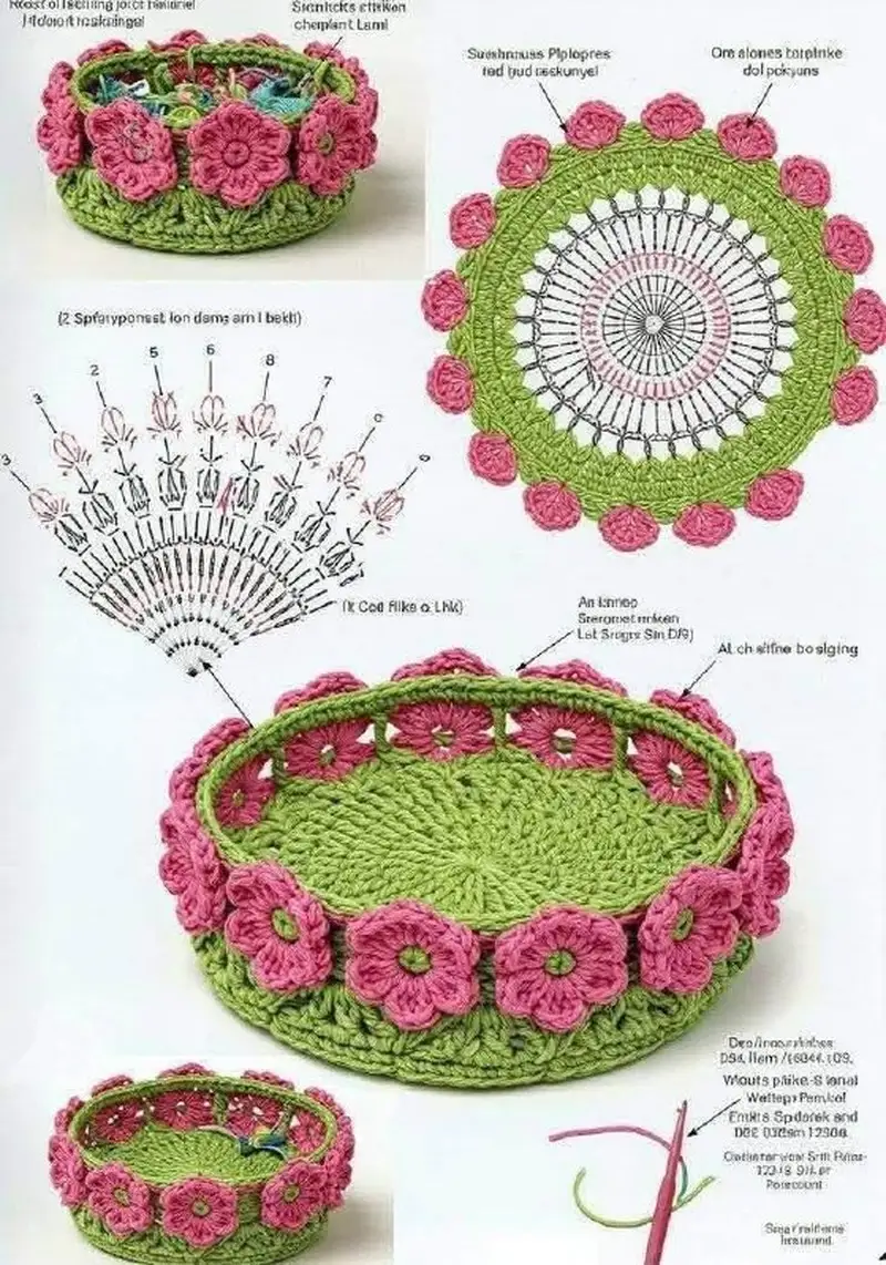 Free Intermediate crochet pattern: Floral Edge Crochet Basket Pattern - Easy to follow tutorial