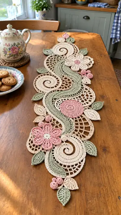 Floral Lace Table Runner Pattern step 1 - construction progress