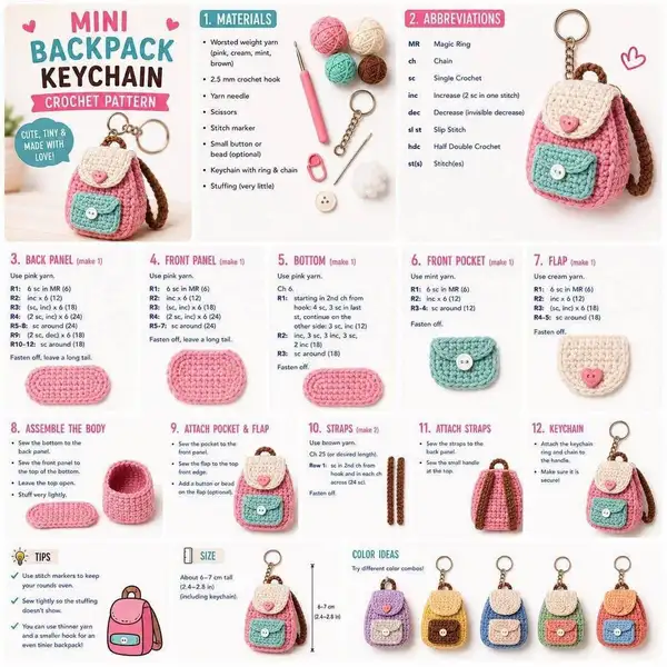Mini Backpack Keychain Pattern