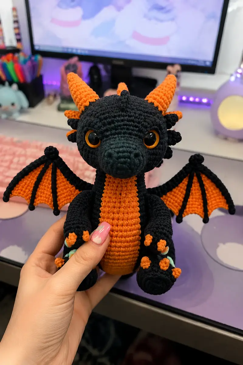 Free Intermediate crochet pattern: Halloween Spooky Dragon Amigurumi Pattern - Easy to follow tutorial