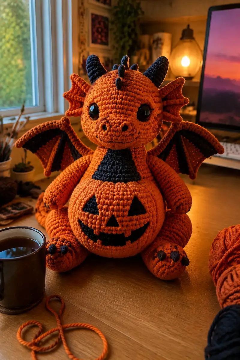 Free Intermediate crochet pattern: Big Jack-o-Lantern Dragon Amigurumi Pattern - Easy to follow tutorial