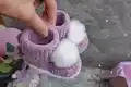 Plush Booties with Pompoms Amigurumi Pattern step 1 - construction progress