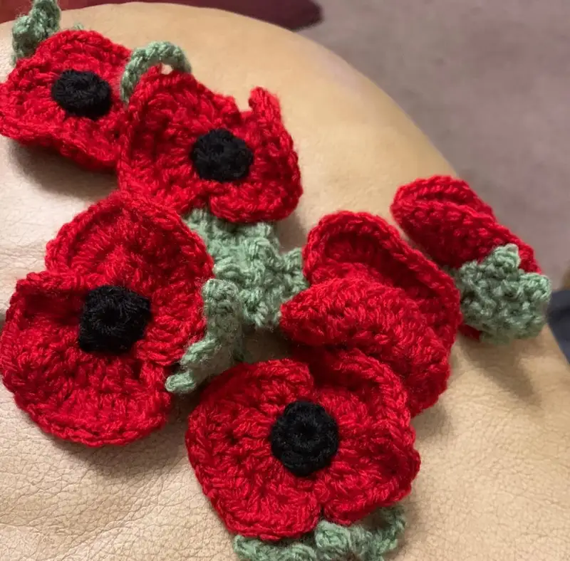British Legion Poppy Appeal Poppies Pattern crochet pattern - detailed view of completed project