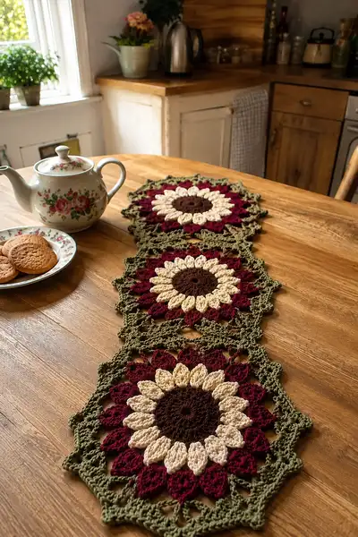 Sunflower Chain Table Runner Pattern step 1 - construction progress