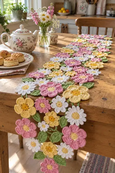 Spring Meadow Floral Table Runner Pattern step 1 - construction progress