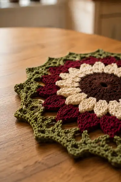 Sunflower Chain Table Runner Pattern step 2 - assembly progress