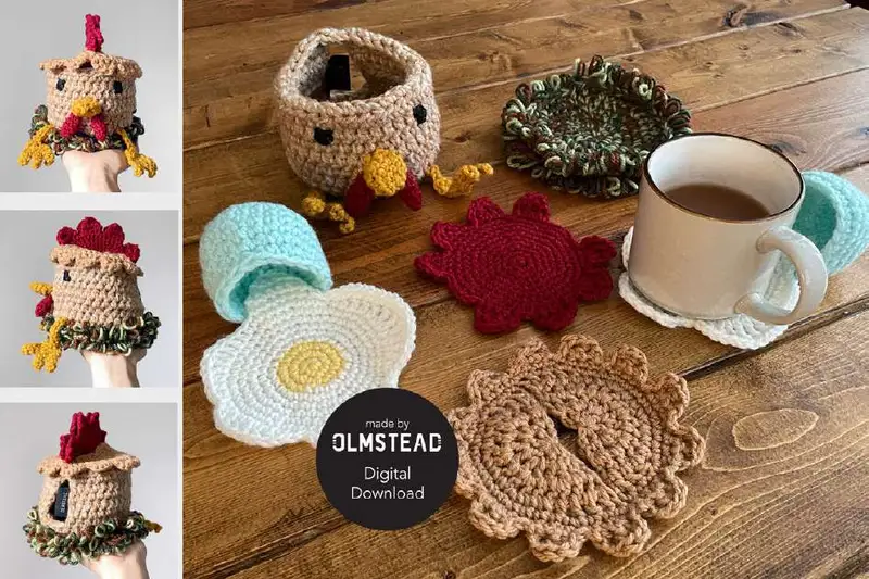 Free Intermediate crochet pattern: Hennifer Chicken Crochet Coaster Set Pattern - Easy to follow tutorial