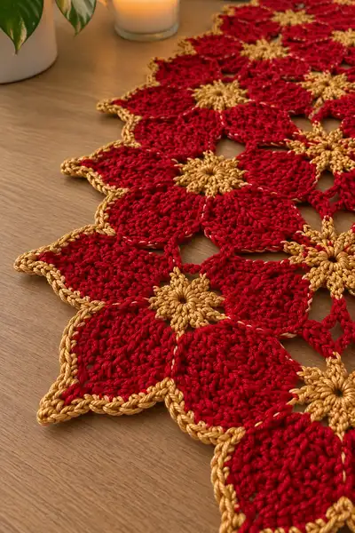 Poinsettia Table Runner Pattern step 2 - assembly progress