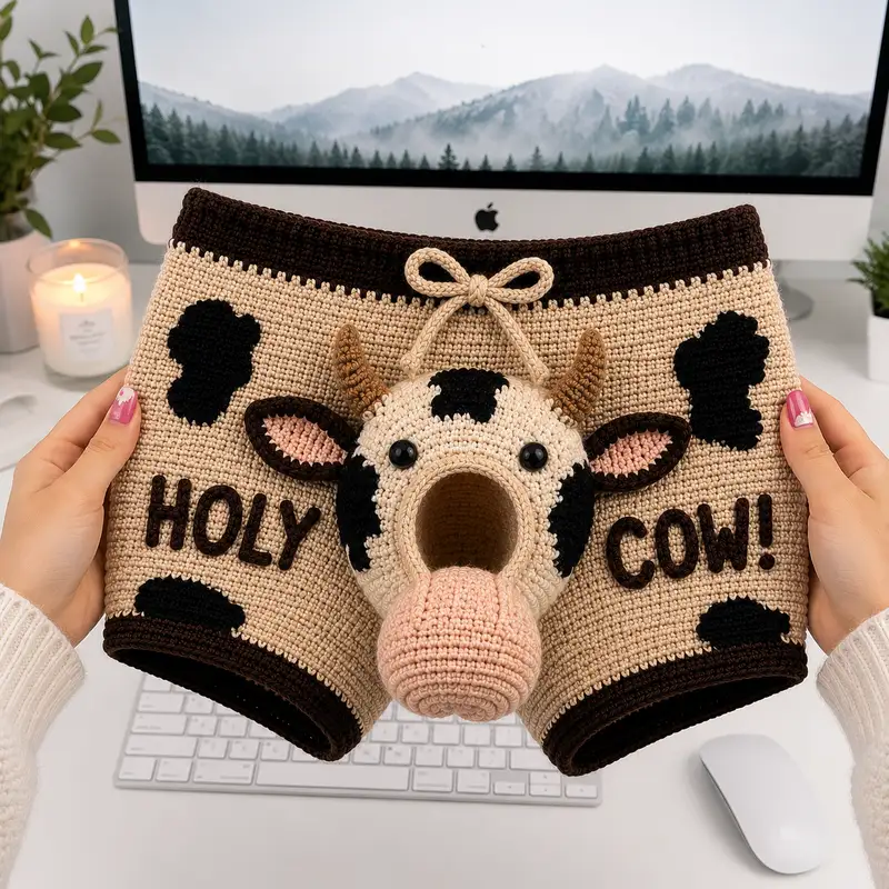 Free Intermediate crochet pattern: Holy Cow Funny Comfort Men Crochet Underwear Pattern - Easy to follow tutorial