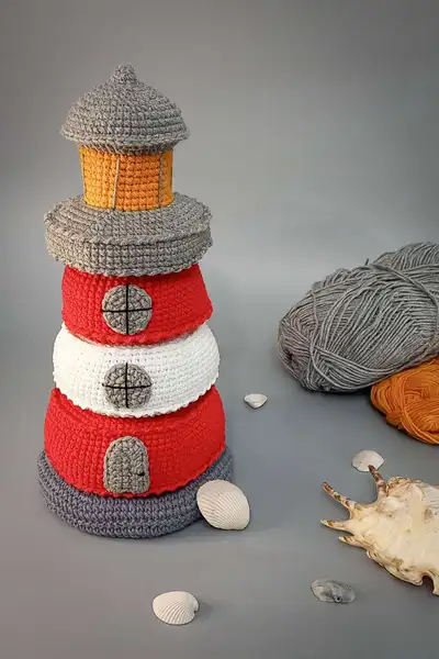 Lighthouse Stacking Toy Amigurumi Pattern step 1 - construction progress