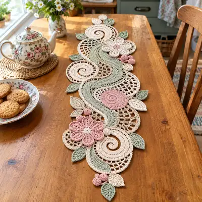 Floral Scroll Table Runner Pattern step 1 - construction progress