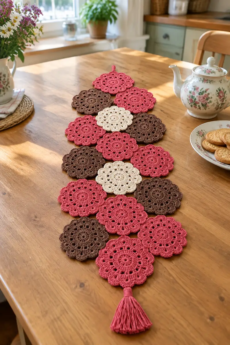 Scalloped Doily Motif Table Runner Pattern crochet pattern - detailed view of completed project