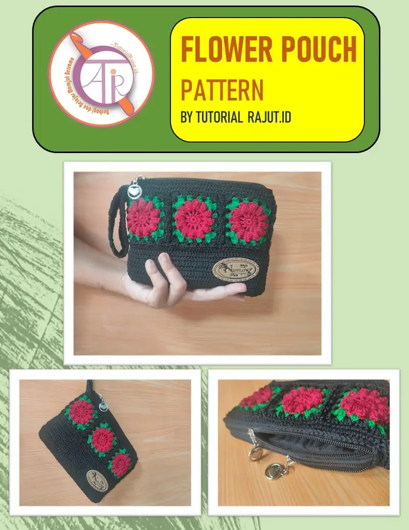 Flower Pouch Amigurumi Pattern crochet pattern - detailed view of completed project