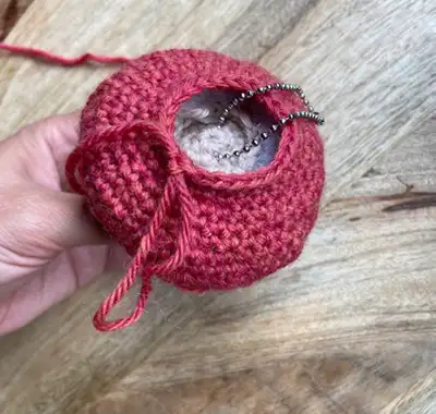 Mushroom Backpack Charm Amigurumi Pattern step 3 - details and accessories
